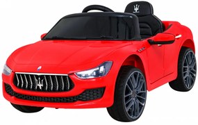 Detské auto Maserati Ghibli na batérie, červené + diaľkové ovládanie + pomalý štart + EVA + MP3, USB + LED