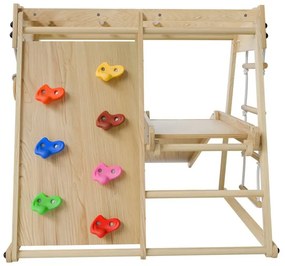 Detské vnútorné drevené ihrisko so šmykľavkou, lezeckou sten