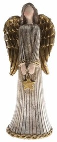 Vianočné dekorácia Anjel s hviezdou, 15 cm, polyresin