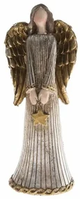 Vianočné dekorácia Anjel s hviezdou, 15 cm, polyresin