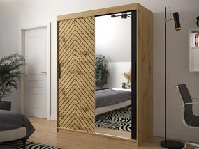 Posuvná skriňa so zrkadlom Ratintu 2 150 cm, zásuvka: nie, Farby: biela / biela + čierny mat