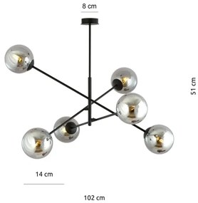 Luster na tyči LINEAR 6xE14/10W/230V čierna/šedá