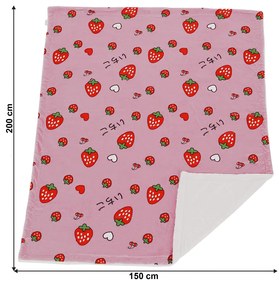 Obojstranná baránková deka Midas Typ 1 150x200 cm - ružová / vzor jahody