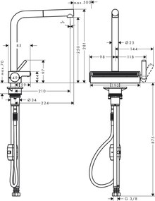 Hansgrohe Aquno Select M81, páková kuchynská batéria 250, vyťahovateľný výtok, 2jet, čierna matná, HAN-73836670