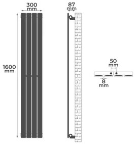 AQUAMARIN Vertikálny radiátor, 1600 x 300 x 52 mm