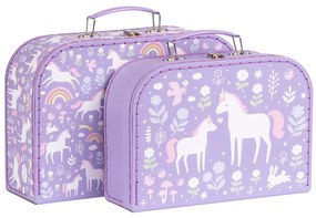 A Little Lovely Company - súprava dvoch kartónových kufríkov - jednorožce a dúha