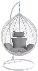 Závesné kreslo 02 biele so sivou poduškou