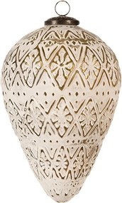 Bílo-zlatá antik vánoční ozdoba baňka - Ø 13*21 cm