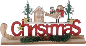Home Styling Collection Drevená vianočná dekorácia, 30 x 16 cm Vzor: Vták s darčekom