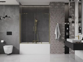 Mexen Velar Duo, 2-krídlová posuvná vaňová zástena 140 x 150 cm, 8mm číre sklo, zlatý lesklý profil, 896-140-000-02-50