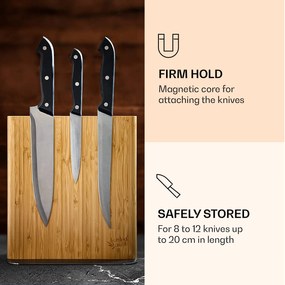 Stojan na nože, rovný, magnetický, na 8-12 nožov, bambus, nerezová oceľ