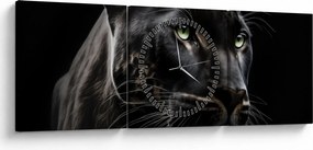 Obraz - Čierny panter (s hodinami) (90x30 cm)