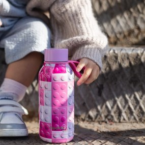 Nerezová termofľaša Solid Kids s pútkom Pink Bricks 330 ml