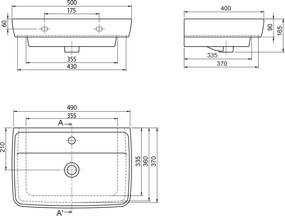 Aqualine Aqualine, DURU keramické umývadlo 50x40 cm, biela lesklá, TU0350