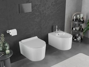 Mexen Sofia, závesná WC misa 490x360x355 mm, Rimless Tornádo + WC sedadlo z duroplastu, biela lesklá, 30540100T