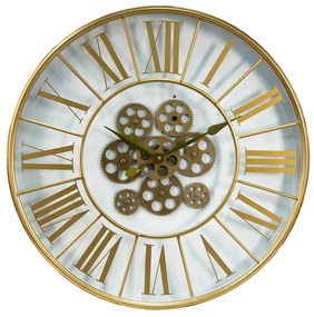 Zlaté sklenené nástenné hodiny s ozubenými kolieskami - Ø 60*8 cm /1*AA