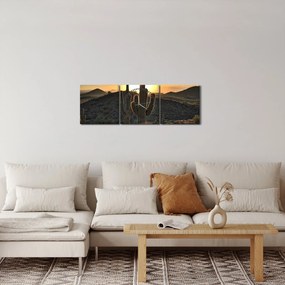 Obraz - kaktusy v slnku (s hodinami) (90x30 cm)