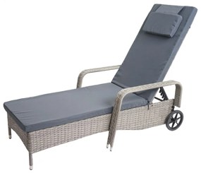 Záhradné lehátko Carrara, polyratan / hliník - šedé, vankúše tmavo šedé
