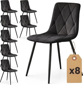 Sada ôsmich jedálenských stoličiek MILO zamatové, čierne / čierne nohy (8 ks)