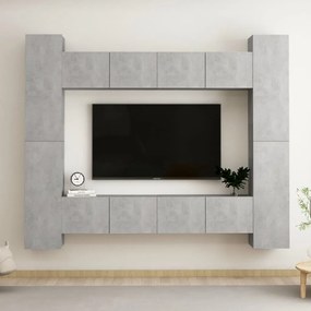 8-dielna súprava TV skriniek betónovo-sivá drevotrieska