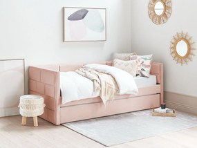 Zamatová rozkladacia posteľ 90 x 200 cm ružová CHAVONNE Beliani