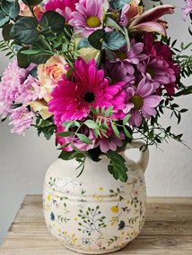 Béžový keramický dekoratívny džbán so žltými kvietkami Ylla L - Ø 17*16 cm