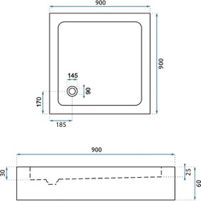 Rea Savoy, sprchová vanička 90x90x6 cm + sifón so zlatou krytkou, čierna lesklá, KPL-04803