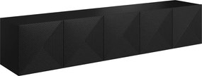 Závesná TV skrinka Asha 200 cm s ryhovaným čelom - čierny mat