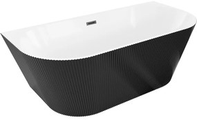 Mexen Oris, voľne stojaca ryhovaná vaňa 150 x 75 cm, biela-čierna, čierny matný prepad, 52871507575-70