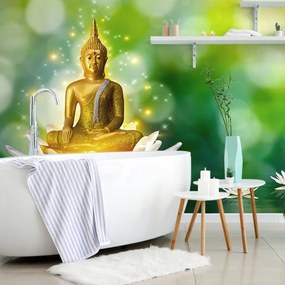 Tapeta zlatý Budha na lotosovom kvete - 300x200