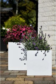 Samozavlažovací kvetináč BLOCK, sklolaminát, 40x40x40 cm, biely mat