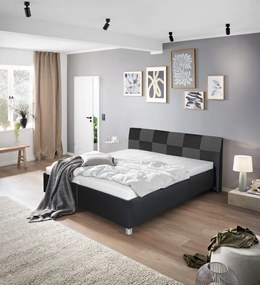 Posteľ Nice 180x200 cm, čierna ekokoža/sivá tkanina, bez matracov
