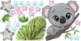 Nálepka na stenu pre deti roztomilá koala vo hviezdach 150 x 300 cm