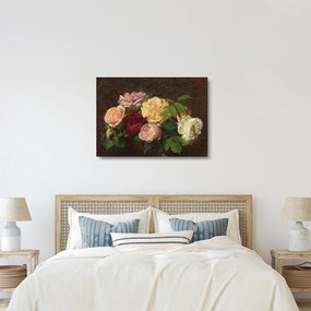 Sklenený obraz - Henri Fantin-Latour, Roses de Nice on a Table, reprodukcia (70x50 cm)