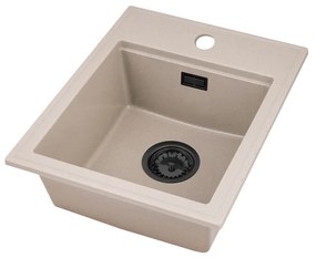 Sink Quality Ferrum New 4050, 1-komorový granitový drez 400x500x185 mm + čierny sifón, béžová, SKQ-FER.4050.B.XB