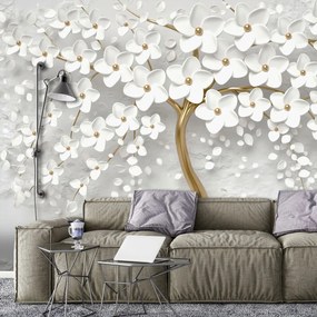 Fototapeta - Strom a biele kvety (152,5x104 cm)