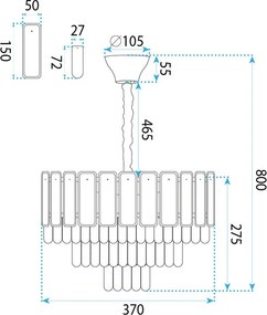 Toolight Toolight, krištáľová závesná lampa Ø40 cm, 5×E14, SWE088-CP, zlatá, OSW-30215