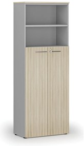 Kombinovaná kancelárska skriňa PRIMO GRAY, dvere na 4 poschodia, 800 x 420 x 2128 mm, sivá/dub prírodný