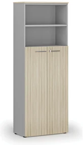 Kombinovaná kancelárska skriňa PRIMO GRAY, dvere na 4 poschodia, 800 x 420 x 2128 mm, sivá/dub prírodný