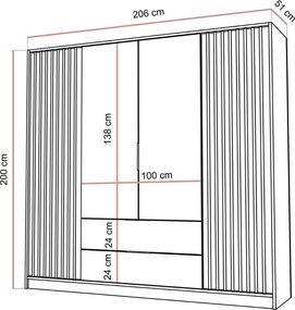 ŠATNÍKOVÁ SKRIŇA LETIZIA III S LAMELAMI KAŠMÍR 206 cm