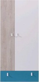 Šatníková skriňa Planet, dub/biela/modrá