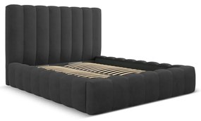Antracitová čalúnená dvojlôžková posteľ s úložným priestorom a roštom 200x200 cm Kelp – Micadoni Home