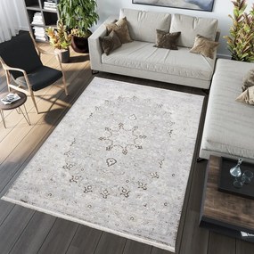 Svetlý bielo-sivý dizajnový vintage koberec so vzormi Šírka: 80 cm | Dĺžka: 150 cm