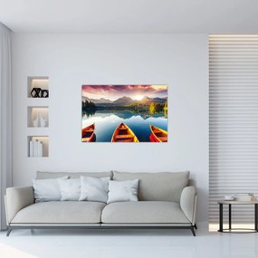 Obraz - Jazero s loďkami (90x60 cm)