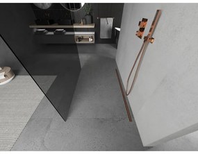 Mexen Kioto, priechodná sprchová zástena 110 x 200 cm, 8mm šedé sklo, 2x zlatá stabilizačná rozpera, profil ružové zlato, 800-110-002-60-40