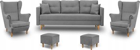 Veľký Set Do Obývačky, Pohovka Lahti Dve Kreslá Dve Podnožky, Sivý
