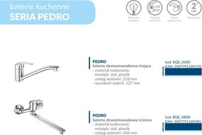 Kuchinox Pedro, nástenná vaňová batéria s ručnou sprchovou súpravou, chrómová, LAV-BQE_011D