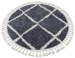 styldomova Sivý shaggy koberec Berber Cross B5950 kruh