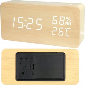 Elektronický budík s teplomerom a vlhkomerom VERK - USB - drevený dekor