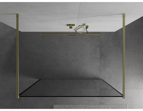 Mexen Kioto, sprchová zástena Walk-In 140 x 200 cm, 8mm sklo čierny vzor, zlatý matný profil, 800-140-002-55-70